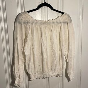Off shoulder cream linen shirt
